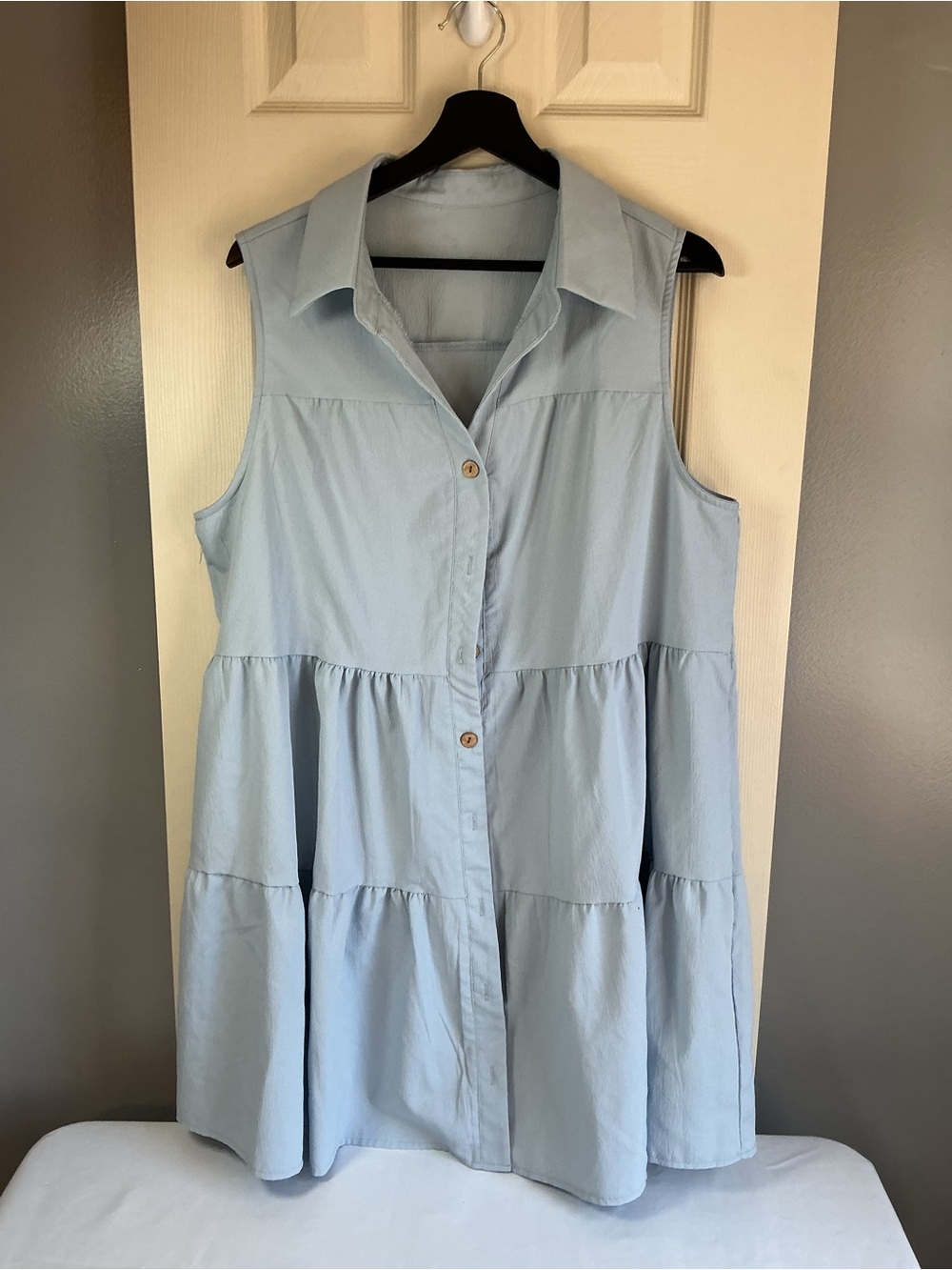 SHEIN Light Blue Sleeveless Tiered Shirt Dress